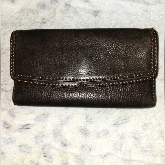 Brown Leather Trifold Wallet with Card Slots Cash Pockets and Checkbook Flap - Picture 1 of 6